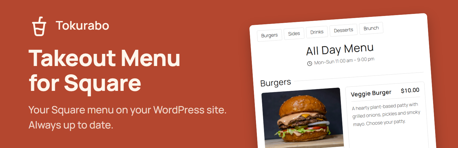 Tokurabo Takeout Menu for Square: Your Square menu on your WordPress site. Always up to date.
