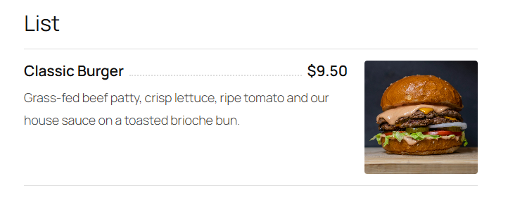 Items shown in the List layout